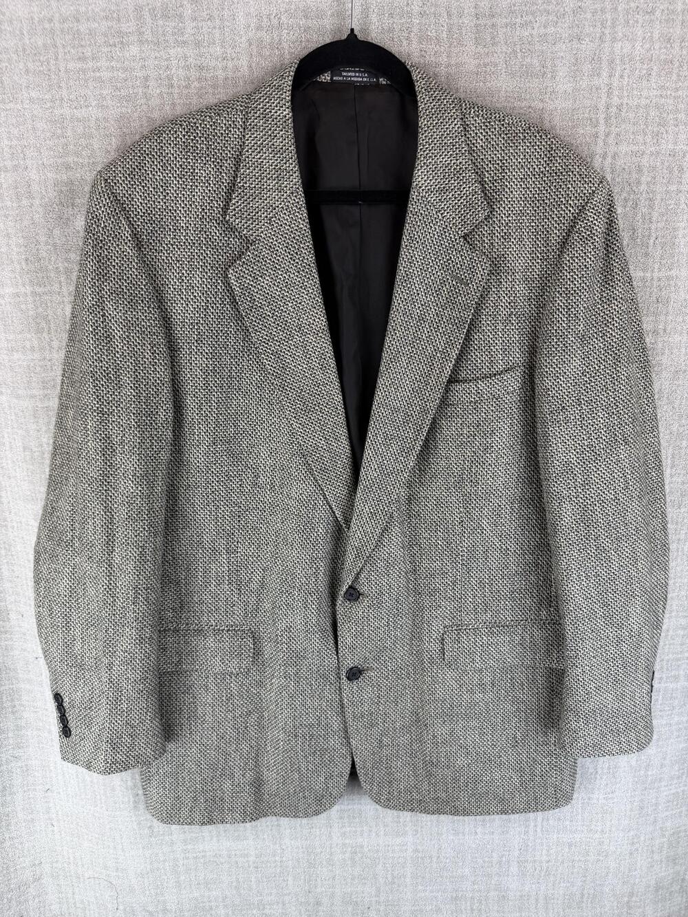 Stafford Sport Coat Mens 46 Gray Herringbone Wool Silk Classic Single-Breasted